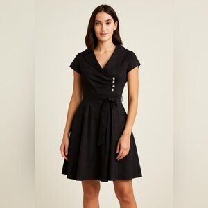 Dressbarn Collection Black Fit & Flare Dress w/ Crystal Buttons – Size 12